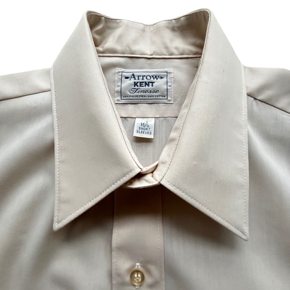 Arrow Button Down Shirt Mens 16.5 Tan‎ Short Sleeve Vintage Mid-Century Modern